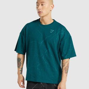Gymshark Mens POWER SHORT SLEEVE CREW Teal Print Oversized XL